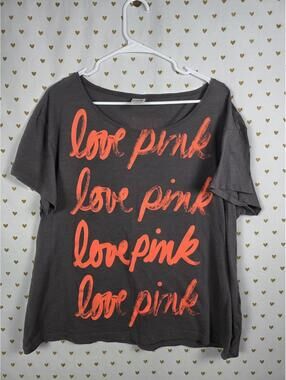 Victorias Secret PINK VINTAGE y2k Neon LOVE Logo Boxy Tee Shirt LARGE